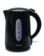 Front facing view of the hot water kettle in black, featuring the level indicator in ounces.