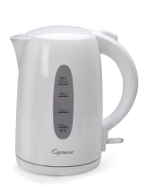 Front facing view of the hot water kettle in white, featuring the level indicator in ounces.